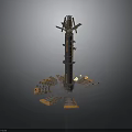 Detailed Sci Fi Mechanical Tower Structure With Scattered Metallic Modules And Platforms