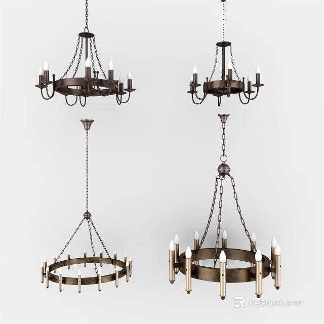 Various Vintage Metal Chandelier Designs With Candle Style Chain For Home Decor 3d model 