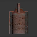 Red Industrial Tower Structure With Metal Platforms And Rusty Surface