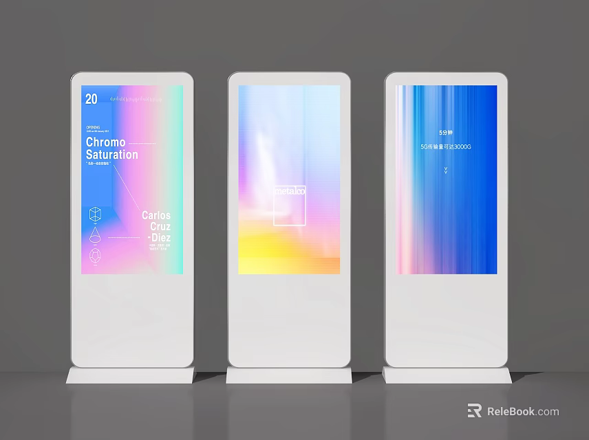 Three Modern Standing Digital Billboards With Colorful Gradient Screens For Advertising 3d model 