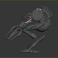 Futuristic Biomechanical Character With Gray Armor Green Glowing Accents And Robotic Limbs