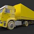 Yellow Commercial Cargo Truck With Large Cab And Long Trailer Body