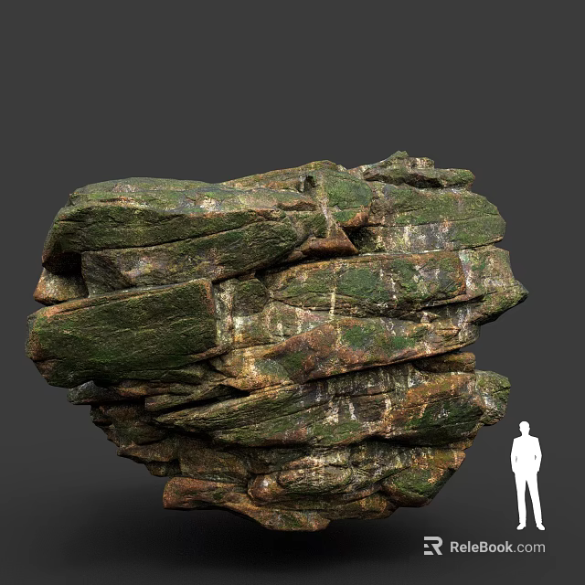 Natural Large Layered Green And Brown Stone With Human Figure For Scale And Texture 3d model 