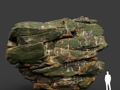 Natural Large Layered Green And Brown Stone With Human Figure For Scale And Texture 3d model