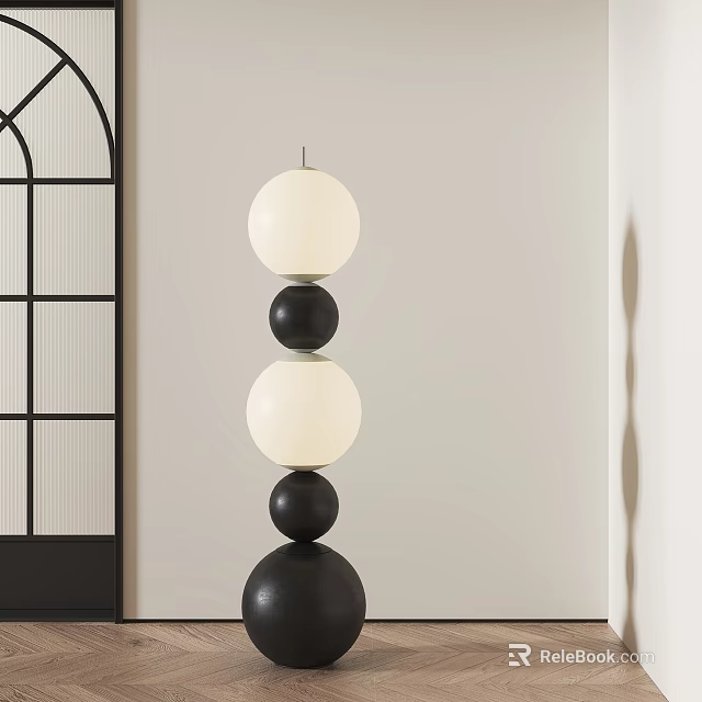Modern Three Tiered Black and White Spherical Floor Lamp For Contemporary Home Decor 3d model 