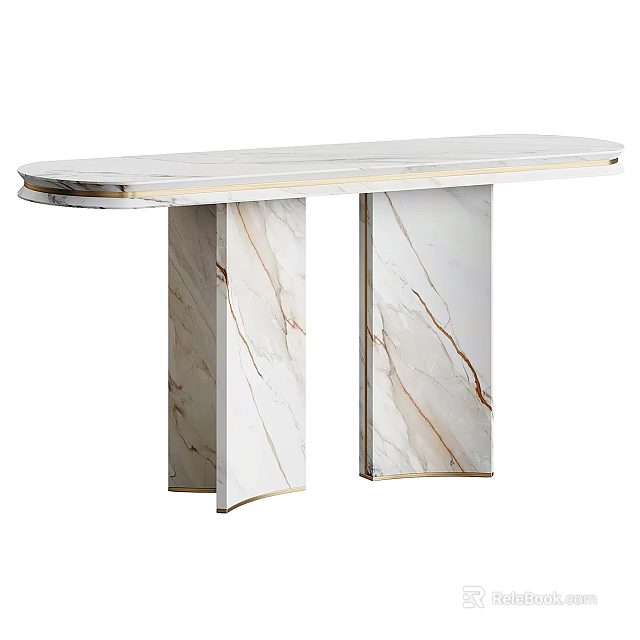 Modern Marble Console Table With Sleek Surface And Two Pillar Supports 3d model