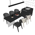 Modern Dining Table And Chairs Set With Hanging Light Candle Book And Cabinet