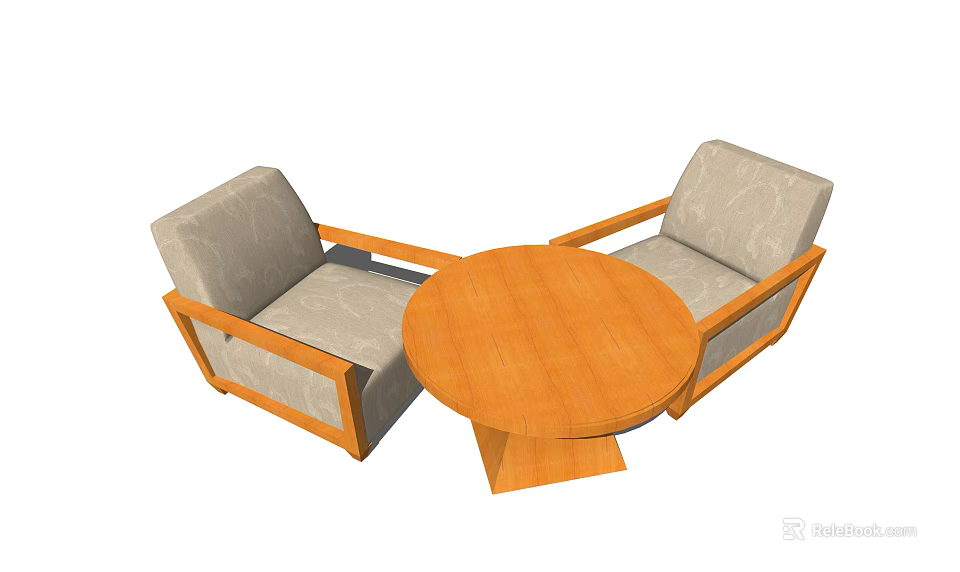 Casual Sofa Set With Two Sofas Round Wooden Table Wooden Frame Light Cushions 3d model