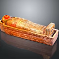 Egyptian Style Mummy Sarcophagus Wooden Sculpture With Gold Red Decorations And Open Lid