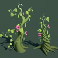 Green Curly Vines With Pink Flowers Pea Pods And Lush Green Leaves