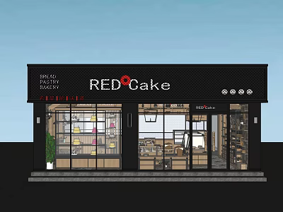 Red Cake Bakery Storefront With Glass Windows And Sweet Treat Displays 3d model