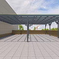 Roof Patio Pergola with Tile Floor and Green Trees Under Blue Sky