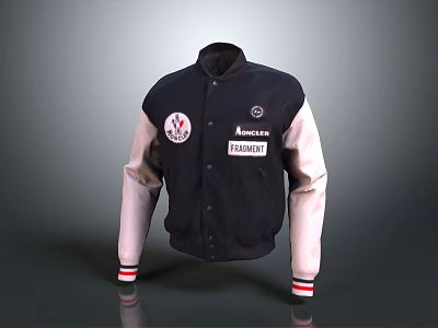 Navy Blue Casual Jacket With Cream Sleeves And Ferrari Monza Patches For Daily Wear 3d model