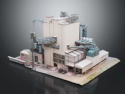 Cartoon Scene of Industrial Facility with Crane Building Platform and Model 3d model