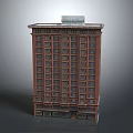 Red Brick Multi Storey Residential Building With Multiple Windows And Ground Floor Shops 3d model