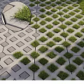 Decorative Ground Design Featuring Square Bricks And Grass In Geometric Pattern 3d model