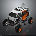 White And Orange Off Road Vehicle With Satellite Dish Spotlights And Large Wheels