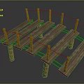 Rustic Outdoor Wooden Platform Structure With Support Posts Planks And Ropes