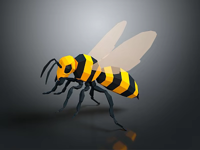 3D Modeled Cartoon Bee Character With Yellow Black Stripes And Wings 3d model