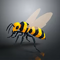 3D Modeled Cartoon Bee Character With Yellow Black Stripes And Wings