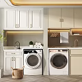 Modern Bathroom Cabinet Rack With Washing Machines White Beige Cabinets Faucets And Towel Rack