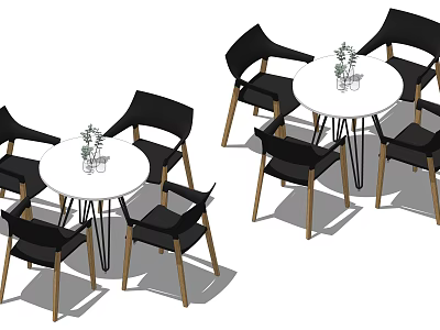 Modern Dining Set With White Round Tables Black Chairs And Wooden Legs 3d model