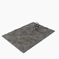 Neutral Tones Square Rug With Horizontal Striped Texture And Fringed Edges Featuring Decorative Flower Bouquet