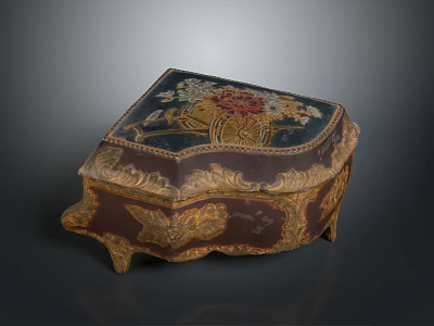 Vintage Decorative Box With Floral Pattern And Golden Carved Edges 3d model