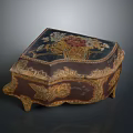 Vintage Decorative Box With Floral Pattern And Golden Carved Edges