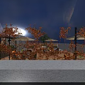 Rooftop Terrace Night View With Large Tree Outdoor Dining Table Chairs And Lighting