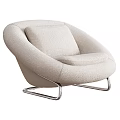Modern Soft Curved Leather Leisure Chair With Polished Metal Base And Multiple Optional Colors