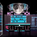 Neon Lit Bar Interior With Moon Decoration Blue Glowing Elements And Tables 3d model