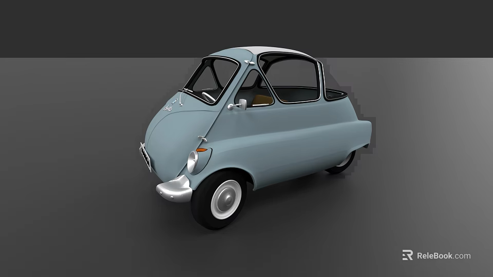 Light Blue Vintage Mini Car With Retro Design And Compact Body 3d model 