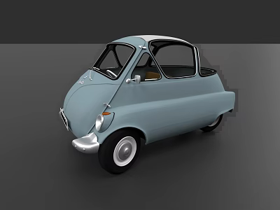 Light Blue Vintage Mini Car With Retro Design And Compact Body 3d model