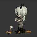 Game Movie Cartoon Character With White Twin Tails Red Eyes Military Uniform Three Different Poses