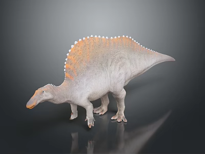 Realistic Dinosaur Model With Gray Body And Orange White Fringe Sailback Design 3d model