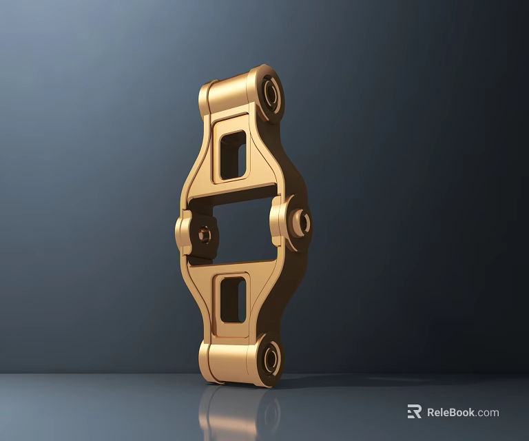 Detailed Golden Mechanical Metal Part With Symmetric Holes And Connecting Structure 3d model 
