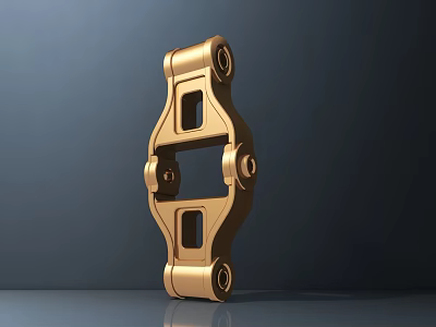 Detailed Golden Mechanical Metal Part With Symmetric Holes And Connecting Structure 3d model