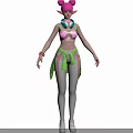 Woman With Pink Bun Hair Elf Ears Headphones Green Accessories Silver Leggings White Sneakers