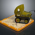 Green Tracked Vehicle Model With Number 317 Logo On Orange Sand Base And Red Flag
