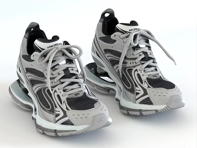Gray Black White Sneakers With Streamlined Design Thick Sole And Supportive Structure 3d model