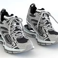 Gray Black White Sneakers With Streamlined Design Thick Sole And Supportive Structure