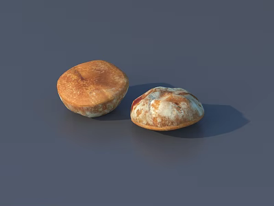 Two Round Baked Bread Loaves With Golden And White Crusty Surfaces On Grey Background 3d model