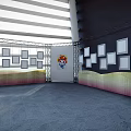 Colorful Hot Air Balloons in Large Indoor Exhibition Space with Booths and Windows