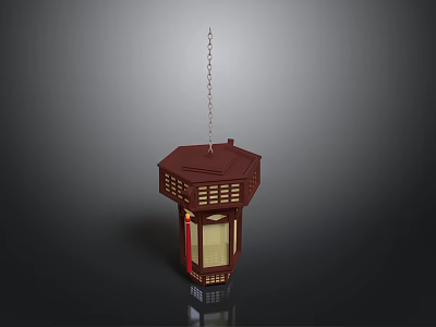Traditional Red Hanging Lantern With Wooden Frame And Translucent Panels For Home Decor 3d model