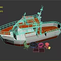 Red And White Water Vessel With Open Deck And Safety Equipment