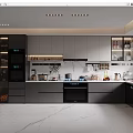 Modern Kitchen Interior With Gray Cabinets Marble Countertop And Stainless Steel Appliances