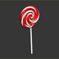 Red and White Swirl Pattern Lollipop With Shiny Surface On Gray Background 3d model