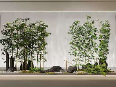 New Chinese Zen rockery landscape sketch bamboo 3d model