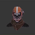 Futuristic Combat Weapon Helmet With Orange White Stripe Black Mask And Shoulder Armor